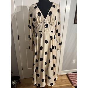 Ieena For Mac Duggal Dress 10 Beige Polka Dot Satin Midi Party Formal Wedding